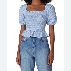 Louna Blue Gingham Smocked Blouse
